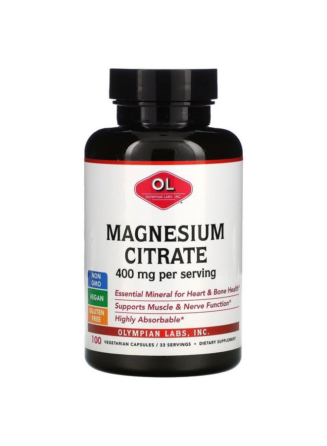 Olympian Labs Magnesium Citrate, 400 mg, 100 Vegetarian Capsules - Image 1