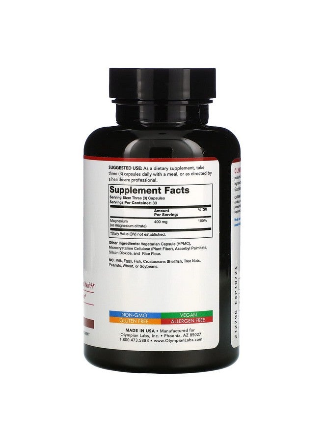 Olympian Labs Magnesium Citrate, 400 mg, 100 Vegetarian Capsules - Image 2