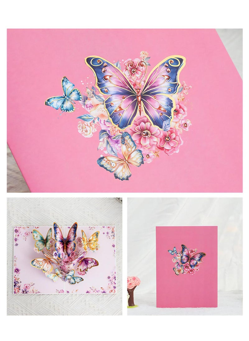 LKTOCAFT - Fancy Elegant Butterfly Design 3D Pop-Up Card, Greeting Card for Back Gift, Birthday, Mother's Day Gift, Wedding, Eid, Sturdy and Solid Cardstock Gift Card with Envelope and Thank You Card - Image 1