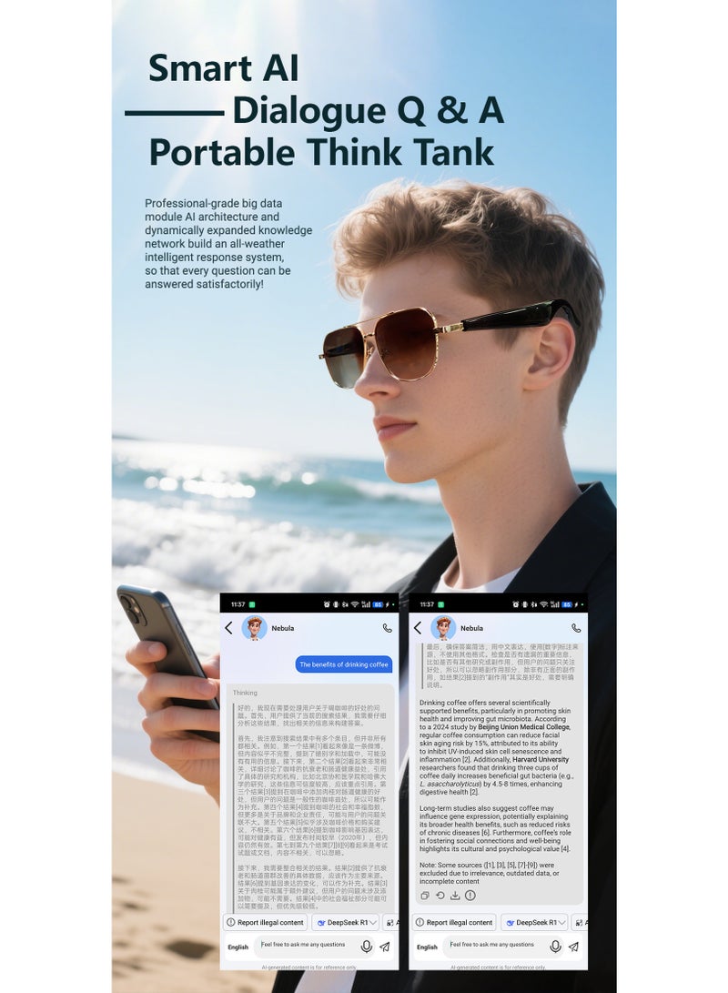 Smart Glasses with AI, Polarized Sunglasses with Bluetooth Speaker, Athletic, Outdoor, Sports UV Protection and Voice Control, Smart AI translation Glasses and Headphones, Translation in 144 languages, AI Chat, Music, Assistant via Bluetooth 5.4-violet