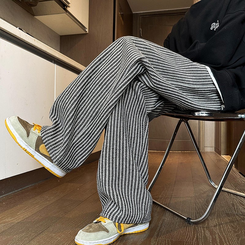 American Style Retro Black Vertical Stripe Casual Pants Oversize Lazy Style Plus Size Loose Straight Leg Wide Leg Pants - Image 3