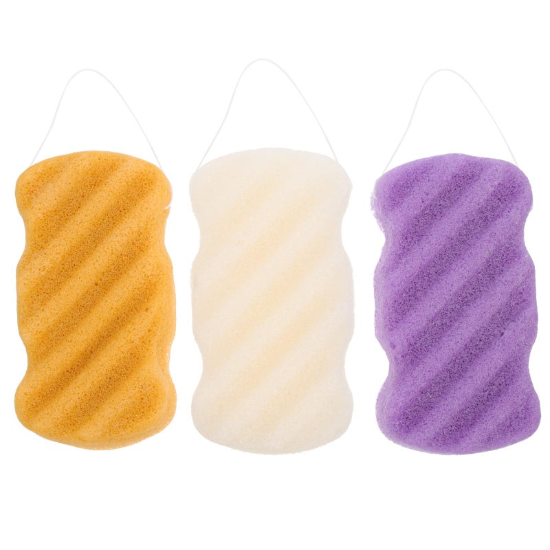 Konjac Face Sponge Wave Texture 3 Pack Natural Exfoliating Makeup Remover Tool - Image 2