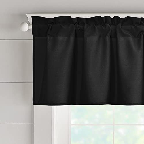 XWZO Kitchen Valances Curtains for Windows Living Room Bedroom Bathroom Toppers Farmhouse Style Rustic Dinning Room Blackout Thermal Insulated Rod Pocket, W52 x L18 Inch Length, Black, 1 Panel - Image 3