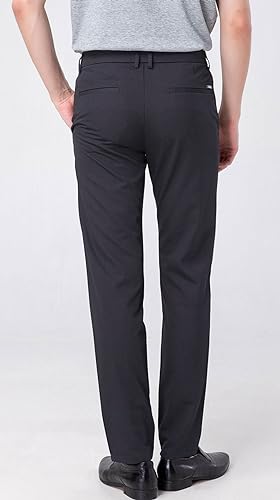 Plaid&Plain Men’s Slim Fit Dress Pants Stretch Dress Pants 8101Charcoal 33X30 - Image 2