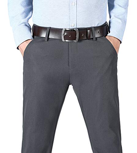Plaid&Plain Men’s Slim Fit Dress Pants Stretch Dress Pants 8101Charcoal 33X30 - Image 3