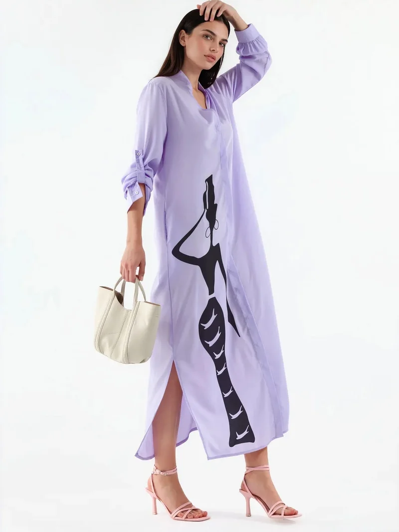 Jennyfer Text Print Maxi Shirt Dress
