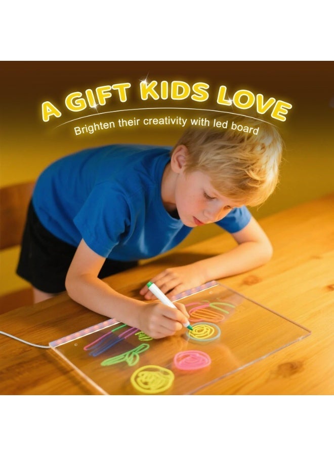 لوح الرسم الإلكتروني المضيء "دودل جلو" - سبورة أكريليك قابلة للمسح وإعادة الاستخدام مع 7 أقلام ملونة، قابلة للتعليق والوقوف، هدايا للمنزل والمكتب (30 × 20 سم) - Image 5