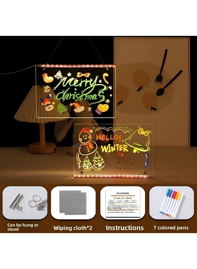 لوح الرسم الإلكتروني المضيء "دودل جلو" - سبورة أكريليك قابلة للمسح وإعادة الاستخدام مع 7 أقلام ملونة، قابلة للتعليق والوقوف، هدايا للمنزل والمكتب (30 × 20 سم) - Image 2
