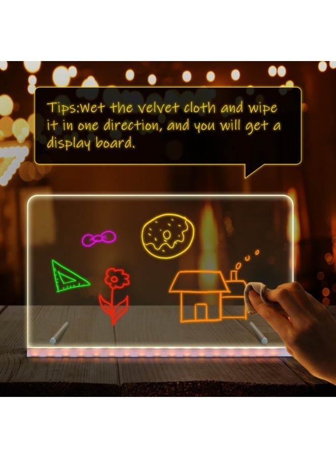 لوح الرسم الإلكتروني المضيء "دودل جلو" - سبورة أكريليك قابلة للمسح وإعادة الاستخدام مع 7 أقلام ملونة، قابلة للتعليق والوقوف، هدايا للمنزل والمكتب (30 × 20 سم) - Image 1