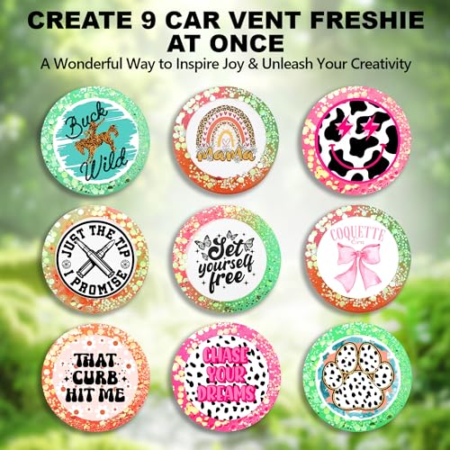 MUBYOK M538 Scented Car Vent Freshie Supplies Starter Kit,DIY 9 Car Air Fresheners with 250g Midnight Ice Aroma Beads,2 inch Circle Silicone Molds,Vent Clip,Glitter & CardStock - Image 5