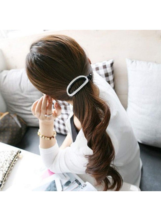 Teensery 2 Pcs Oval Rhinestone Banana Hair Clips Hollow Crystal Hair Barrette Hairpin Ponytail Holder Hair Accessories For Women Ladies Girls (Black + Brown)  - Image 5