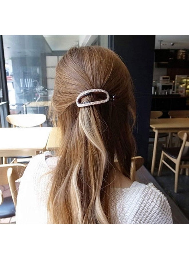 Teensery 2 Pcs Oval Rhinestone Banana Hair Clips Hollow Crystal Hair Barrette Hairpin Ponytail Holder Hair Accessories For Women Ladies Girls (Black + Brown)  - Image 4