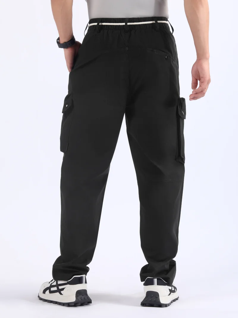 Beyoung Black Elasticated Drawcord Cargo Pants