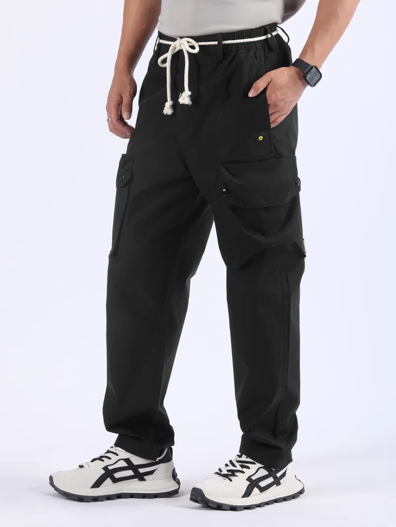Beyoung Black Elasticated Drawcord Cargo Pants