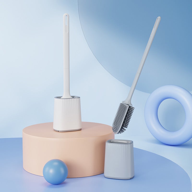 Creative Removable Handle Multifunctional Toilet Brush No Dead Angle TPR Soft Rubber Toilet Cleaning Brush with Base Set, White - Image 2