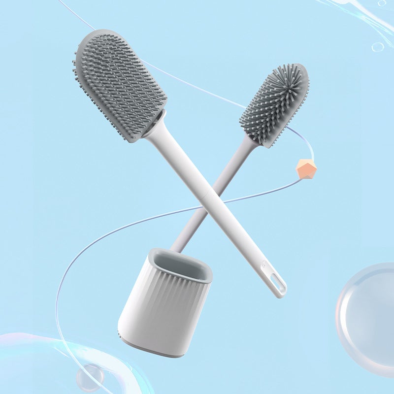 Creative Removable Handle Multifunctional Toilet Brush No Dead Angle TPR Soft Rubber Toilet Cleaning Brush with Base Set, White - Image 3