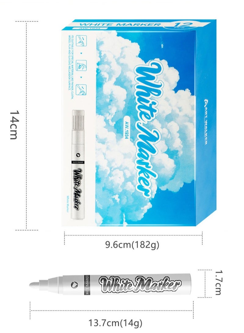 NIIMBOT 12 Pack Liquid White Chalk Marker Pen 2mmTip White Marker White Dry Erase Marker Chalkboard Signs, Windows, Blackboard Chalk Pens, Plastic, Leather, Glass, Stone, Metal, Canvas, Ceramic, Fabric, Tire (White) - Image 2