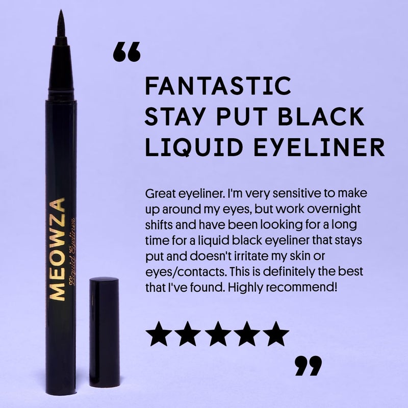Winky Lux Meowza Liquid Eyeliner - Long Lasting Smudge Resistant Formula, Felt Tip Precision Applicator, True Black Eyeliner - Image 5