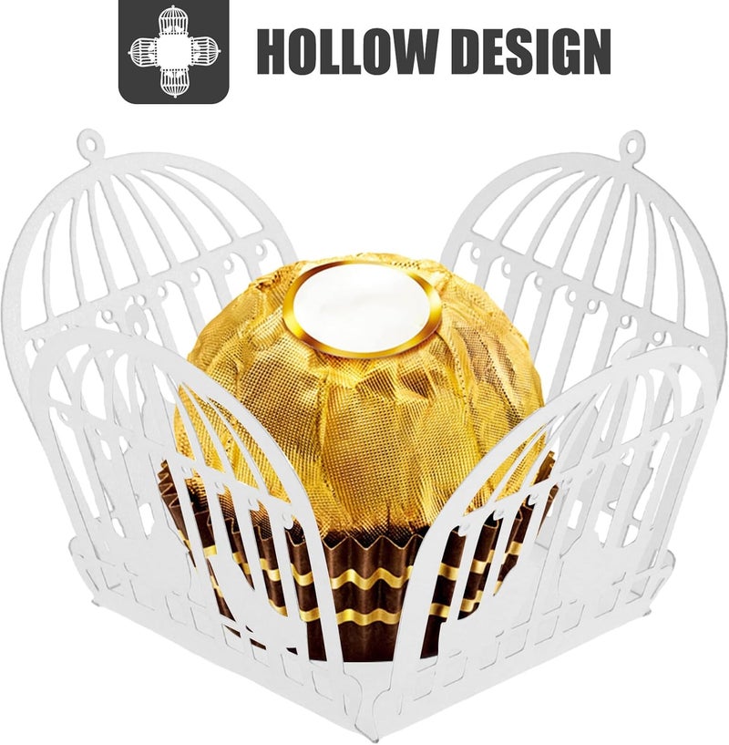 SOPOTUTU Decorative Chocolate Cage Wrapper Box 50Pcs White Hollow Wedding Candy Case Truffle Wrappers Party Dessert Paper Packaging for Wedding Celebration - Image 5
