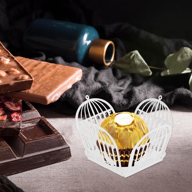 SOPOTUTU Decorative Chocolate Cage Wrapper Box 50Pcs White Hollow Wedding Candy Case Truffle Wrappers Party Dessert Paper Packaging for Wedding Celebration - Image 3