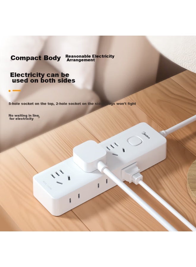 Midea 20w Fast Charging Socket, Type-c + Usb Power Strip, Portable Desktop Power Strip With Master Switch, 6 Outlets, Side Ports, 1.8 Meters Long - Image 2