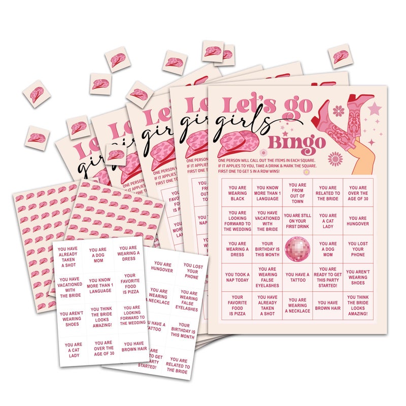 OZTEMETY Bachelorette Party Bingo Game, Nash Bash Let's Go, 24 Players, Adults, 5"x7" Cards, Reusable Set - Image 1