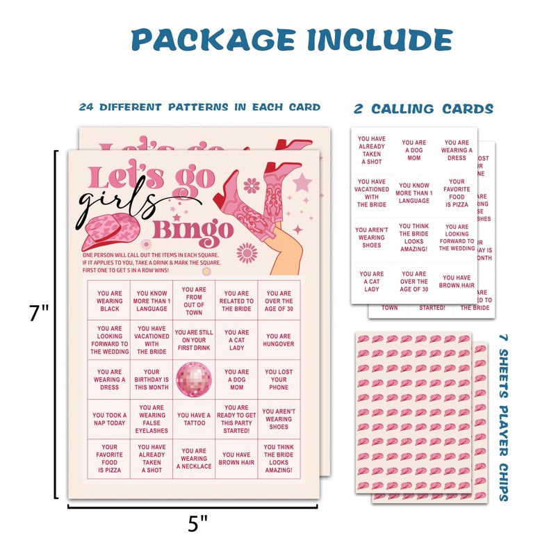 OZTEMETY Bachelorette Party Bingo Game, Nash Bash Let's Go, 24 Players, Adults, 5"x7" Cards, Reusable Set - Image 2
