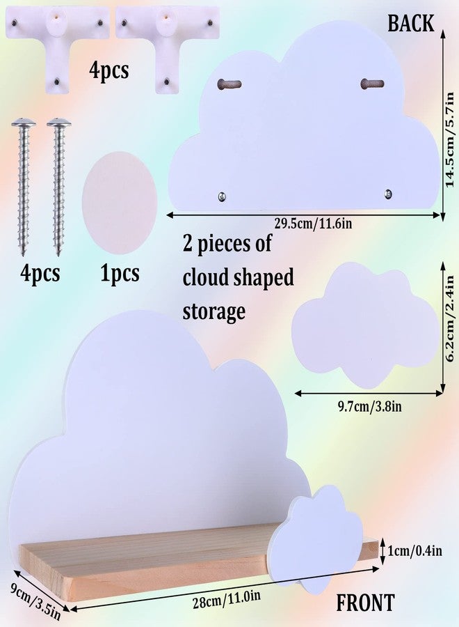 Haomian 2Pcs Cloud Shelves for Children's Nursery Or Bedroom, Kids Nursery Room Shelves, Floating Bedroom Baby Book Shelf Storage Shelf, Cloud Floating Wooden Shelf Wall Decoration, White - Image 2