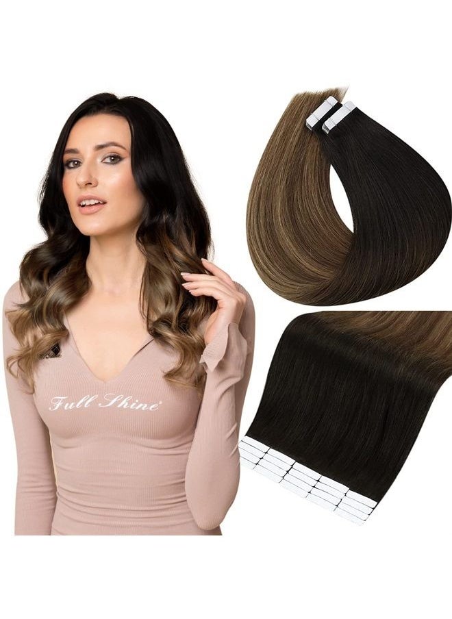Full Shine Balayage Tape in Hair Extensions Human Hair 12 Inch Short Skin Weft Tape Hair Tape Color 1B Fading to 6 And 27 Blonde Extensions Glue in Real Hair 20 Pieces 30 Grams Tape in Hair  - Image 1