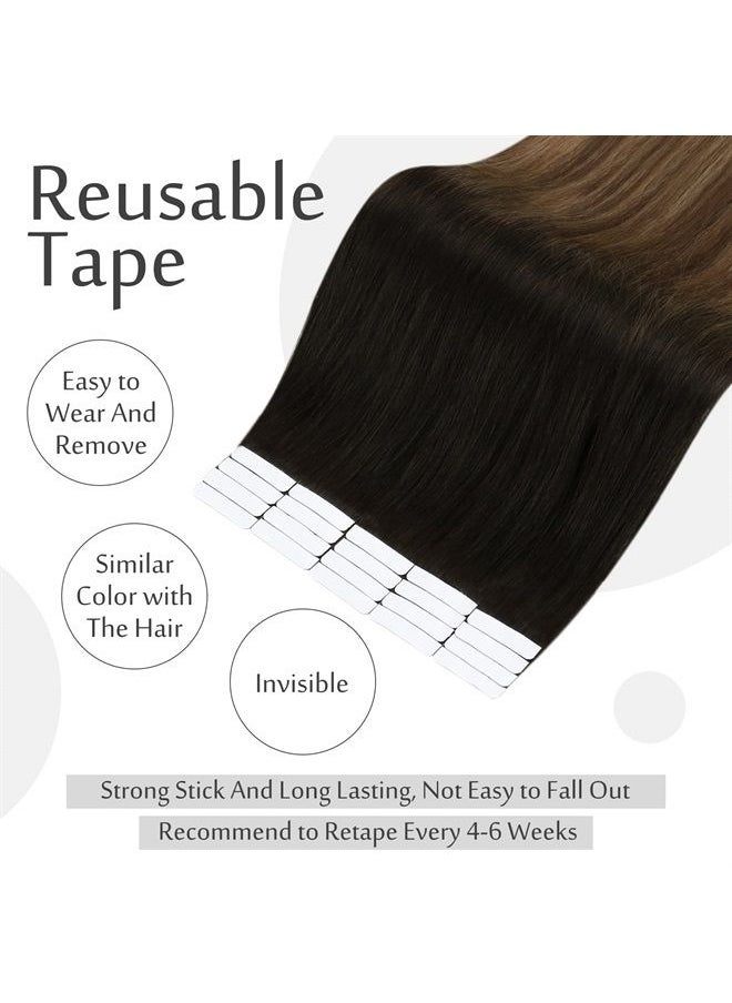 Full Shine Balayage Tape in Hair Extensions Human Hair 12 Inch Short Skin Weft Tape Hair Tape Color 1B Fading to 6 And 27 Blonde Extensions Glue in Real Hair 20 Pieces 30 Grams Tape in Hair  - Image 3