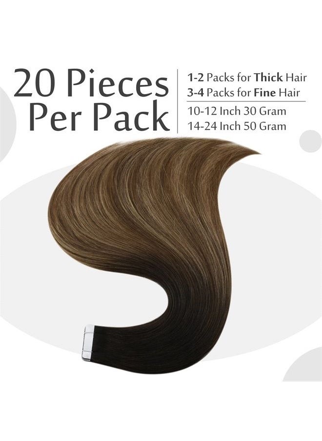 Full Shine Balayage Tape in Hair Extensions Human Hair 12 Inch Short Skin Weft Tape Hair Tape Color 1B Fading to 6 And 27 Blonde Extensions Glue in Real Hair 20 Pieces 30 Grams Tape in Hair  - Image 4