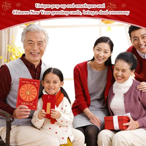 D4DREAM Lunar New Year Gift Set 2026, 3D Rotating Zodiac Sign Turntable Chinese New Year Greeting Card & Pop-Up Horse Red Money Envelope - Wish You Success & Luck - Image 2