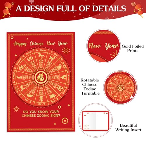 D4DREAM Lunar New Year Gift Set 2026, 3D Rotating Zodiac Sign Turntable Chinese New Year Greeting Card & Pop-Up Horse Red Money Envelope - Wish You Success & Luck - Image 4