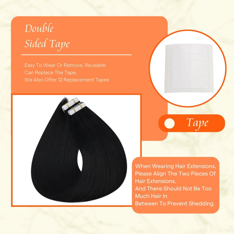 Fshine Full Shine Tape in Hair Extensions Human Hair 10 Inch Color 1 Jet Black Remy Invisible Double Sided Tape in Extensions 30g Natural Straight Seamless Skin Weft Extensions 20PCS Add Volume - Image 4