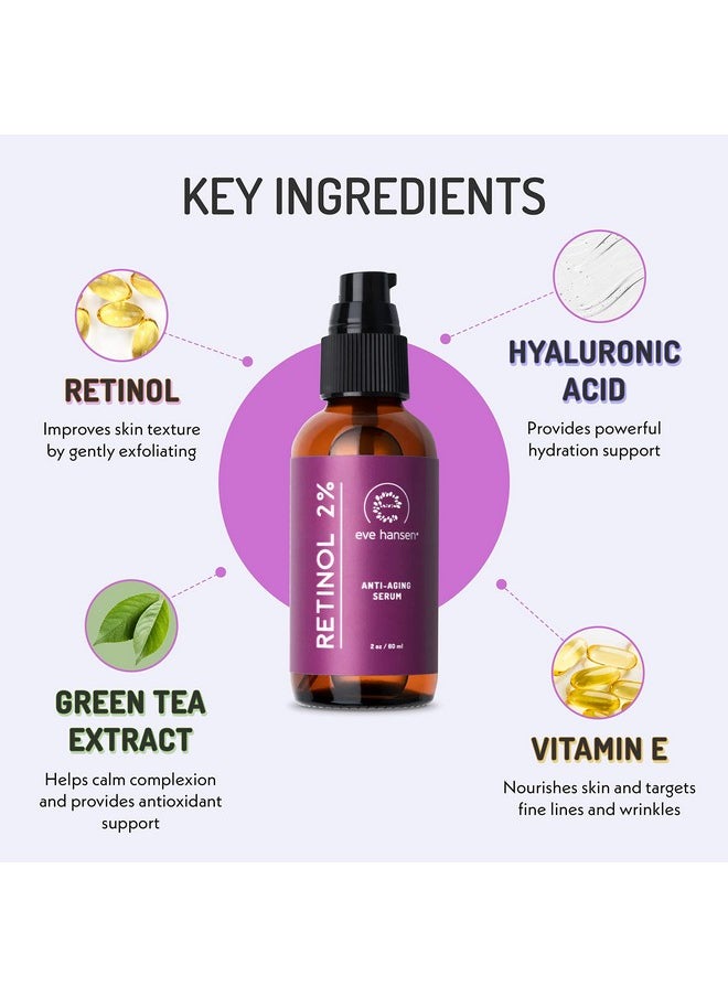 Eve Hansen - Retinol Serum For Face 2% (2Oz) Facelift In A Bottle Wrinkle Filler Pore Minimizer Anti Aging Serum Organic Retinol Anti Wrinkle Serum Vitamin A Serum Hyaluronic Acid - Image 1