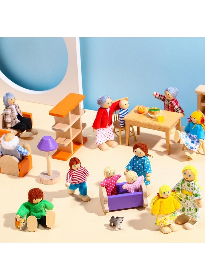 Skylety 20 Pcs Wooden Dollhouse Family Set of 16 Mini People Figures and 4 Pets, Wooden Dollhouse Dolls Family Cosplay Figures Accessories for Pretend Toy(Vivid Style) - Image 4