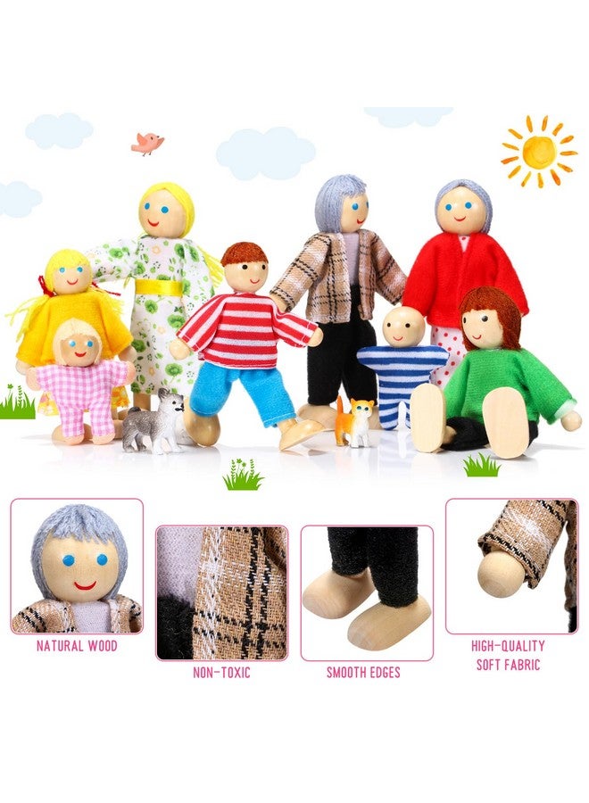 Skylety 20 Pcs Wooden Dollhouse Family Set of 16 Mini People Figures and 4 Pets, Wooden Dollhouse Dolls Family Cosplay Figures Accessories for Pretend Toy(Vivid Style) - Image 3
