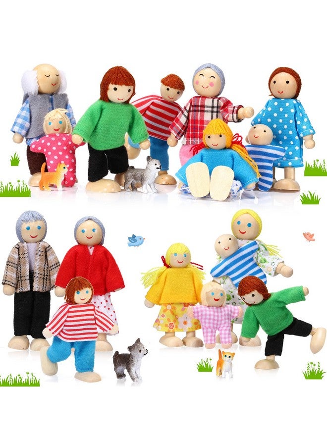 Skylety 20 Pcs Wooden Dollhouse Family Set of 16 Mini People Figures and 4 Pets, Wooden Dollhouse Dolls Family Cosplay Figures Accessories for Pretend Toy(Vivid Style) - Image 1
