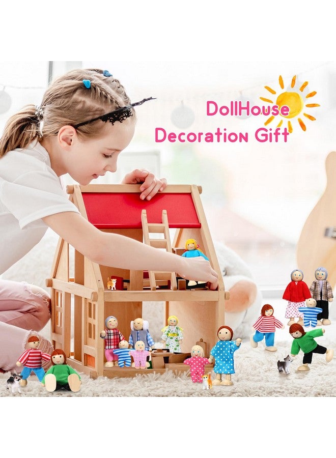 Skylety 20 Pcs Wooden Dollhouse Family Set of 16 Mini People Figures and 4 Pets, Wooden Dollhouse Dolls Family Cosplay Figures Accessories for Pretend Toy(Vivid Style) - Image 5