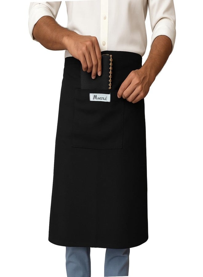MAKSTILE مريلة خصر قطنية للجنسين من ماكستيل مع جيب أمامي - مريلة نصفية لموظفي الفنادق، والنادلين، والمطاعم، والمطابخ، والميكانيكيين، واستخدام الأدوات - 27 × 25 بوصة (أسود) - Image 4