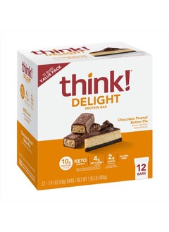 think! Delight, Keto Protein Bars, Healthy Low Carb, Gluten Free Snack - Chocolate Peanut Butter Pie, 12 Count (Packaging May Vary)  - Image 1