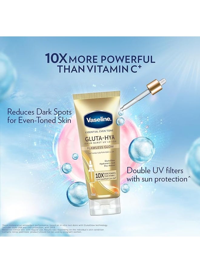 Vaseline Essential Even Tone Body Lotion with moisturising petroleum jelly, Flawless Glow, Gluta-Hya Serum Burst UV, 10X More Powerful than Vitamin C, 200ml - Image 4