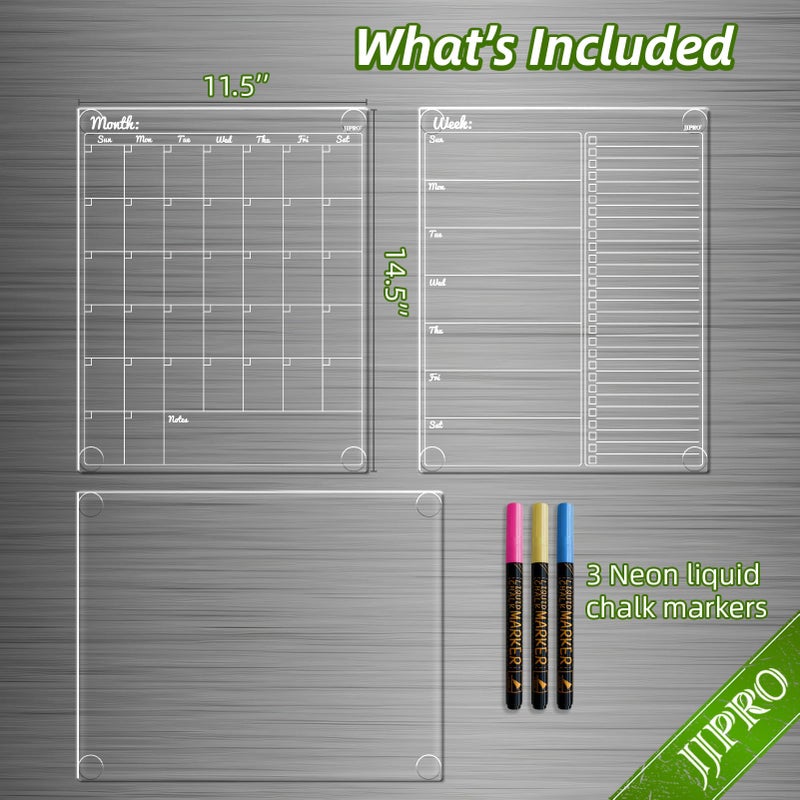 JJPRO Non-Magnetic Dry Erase Calendar for Fridge-Reusable Monthly&Weekly Planning Board and Blank Clear Board Bundle for All Smooth Surfaces. Clear Reusable Board Sticks to Fridge,Wall,Door&Glass - Image 5