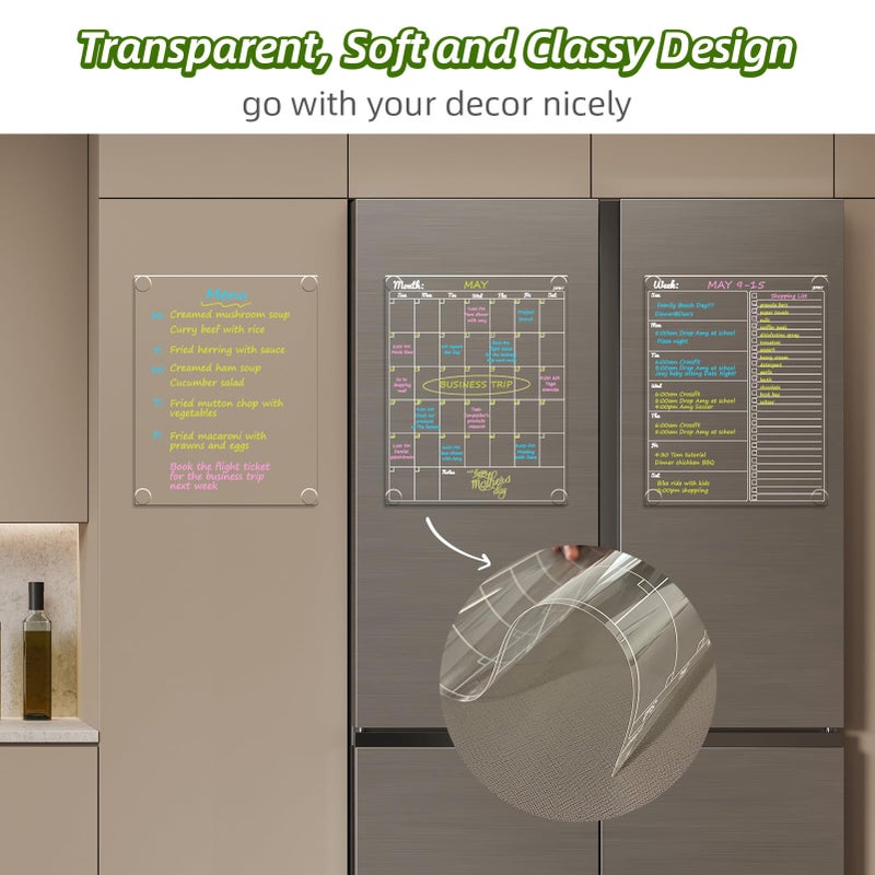 JJPRO Non-Magnetic Dry Erase Calendar for Fridge-Reusable Monthly&Weekly Planning Board and Blank Clear Board Bundle for All Smooth Surfaces. Clear Reusable Board Sticks to Fridge,Wall,Door&Glass - Image 3