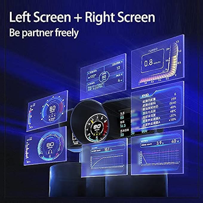 VJOYCAR New Hud Speed Display 3 Screen Head Up Display Simultaneous Dual Chipsets Obd2 Gauge Cluster  Universal Gps Speedometer Digital Speedo Meter Rpm Coolant Oil Temperature Turbo Pressure - Image 3