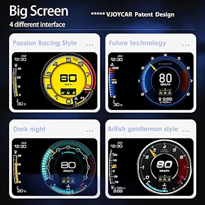 VJOYCAR New Hud Speed Display 3 Screen Head Up Display Simultaneous Dual Chipsets Obd2 Gauge Cluster  Universal Gps Speedometer Digital Speedo Meter Rpm Coolant Oil Temperature Turbo Pressure - Image 4
