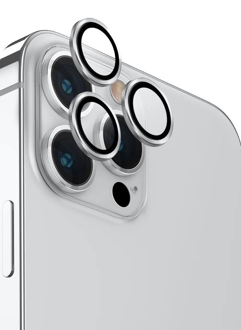 واقي عدسة كريستال لهاتف iPhone 15 Pro و15 Pro Max لسلسلة Peak (3 قطع) - فضي
