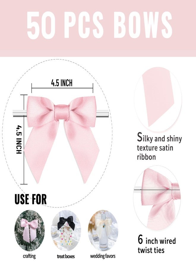 Rainbow Pana RainbowPana 50 Pack 4.5" Twist Tie Bows, Luxury Baby Pink Satin Ribbon Pretied Bows, Premade Craft Decoration for Package - Image 3