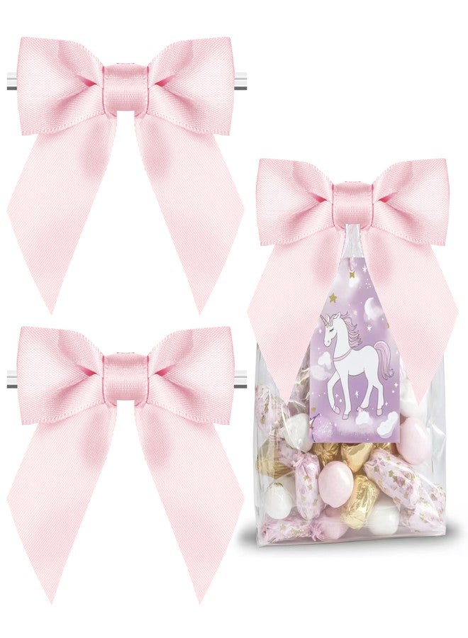Rainbow Pana RainbowPana 50 Pack 4.5" Twist Tie Bows, Luxury Baby Pink Satin Ribbon Pretied Bows, Premade Craft Decoration for Package - Image 1