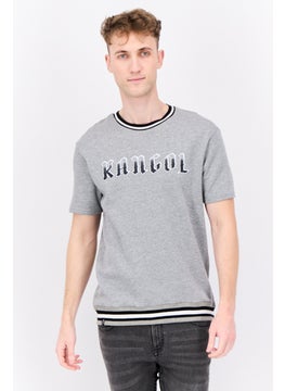 KANGOL Men Crew Neck Short Sleeves Graphic Print T-Shirt, Grey  - Image 1